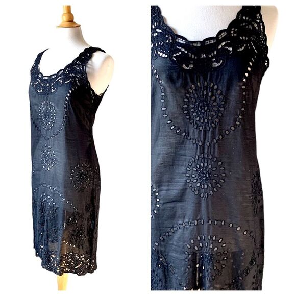 GROA Black Eyelet Lace Sheer Summer Beach Dress - Small - Picture 3 of 7
